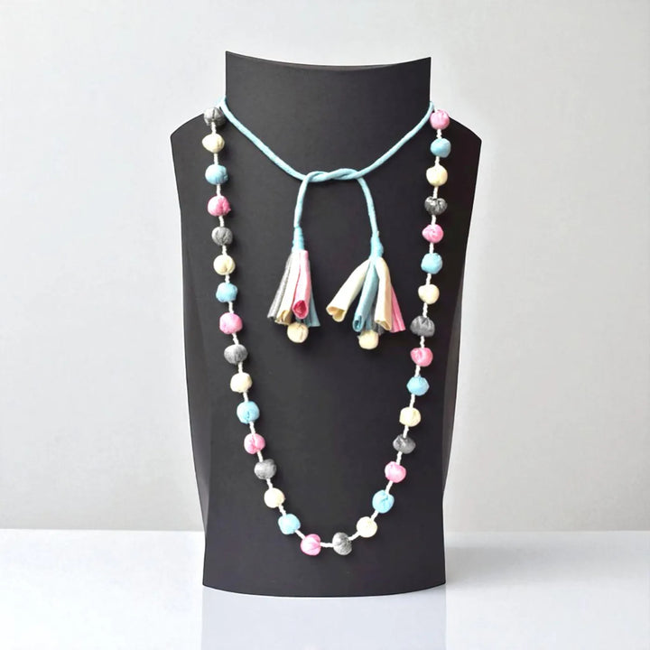 Handmade Textile Art Round Beaded Dupion Silk Fabric Necklace