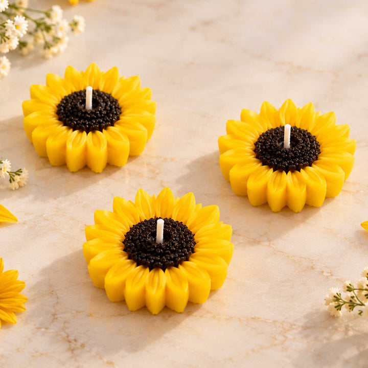 3 pc | Handmade Sunflower Mogra Scented Soy Wax Floating Candle