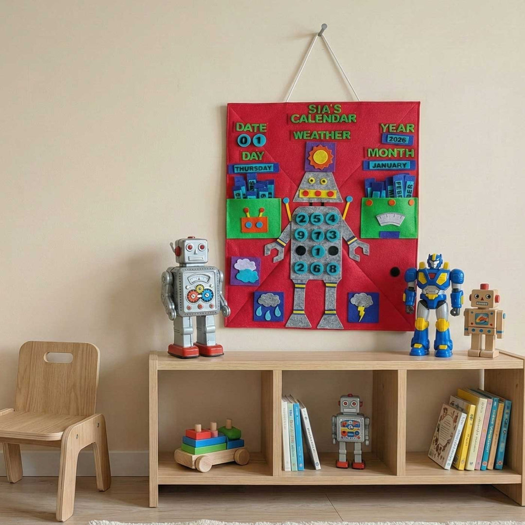 Personalized Handmade Robot Theme Felt Wall Calender