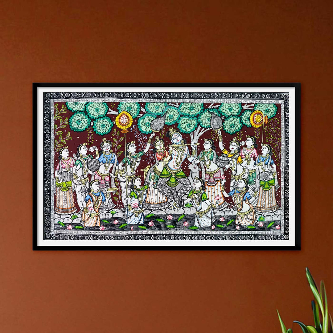 36 X 24 Inch | Handmade Canvas Krishna Rasleela Painting