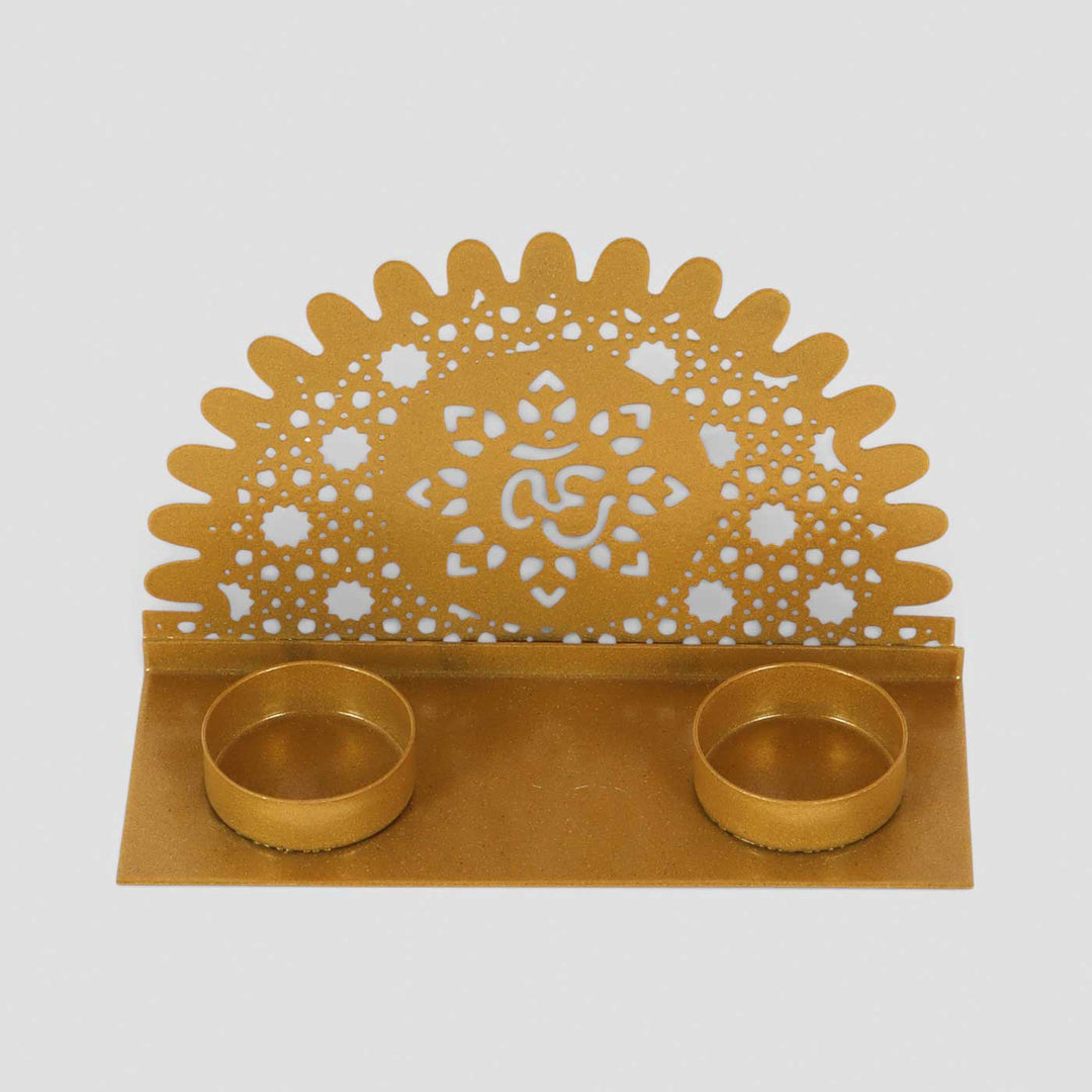 Handmade Om Motif Metal Tealight Holder For Pooja Room Decor