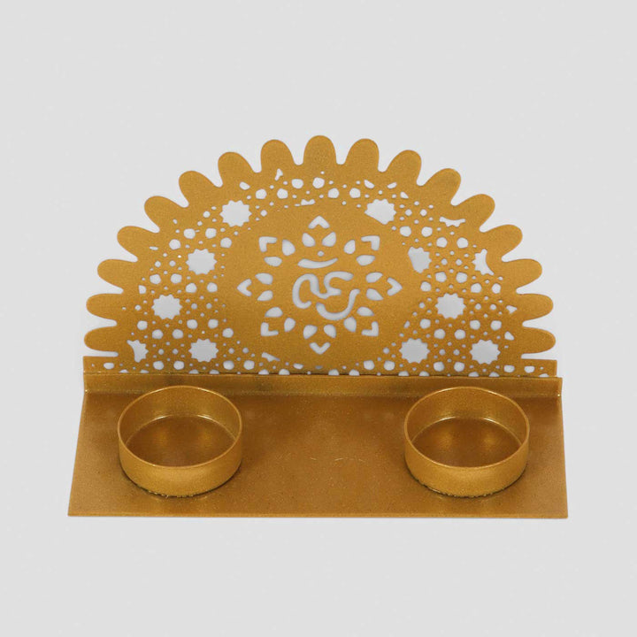 Handmade Om Motif Metal Tealight Holder For Pooja Room Decor
