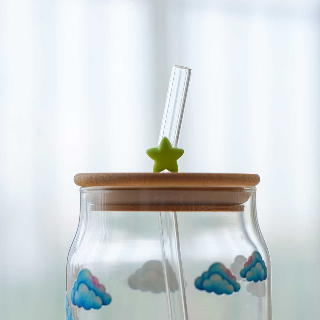 Cute Printed "Bob The Builder" Theme Glass Tumbler With Straw For Kids
