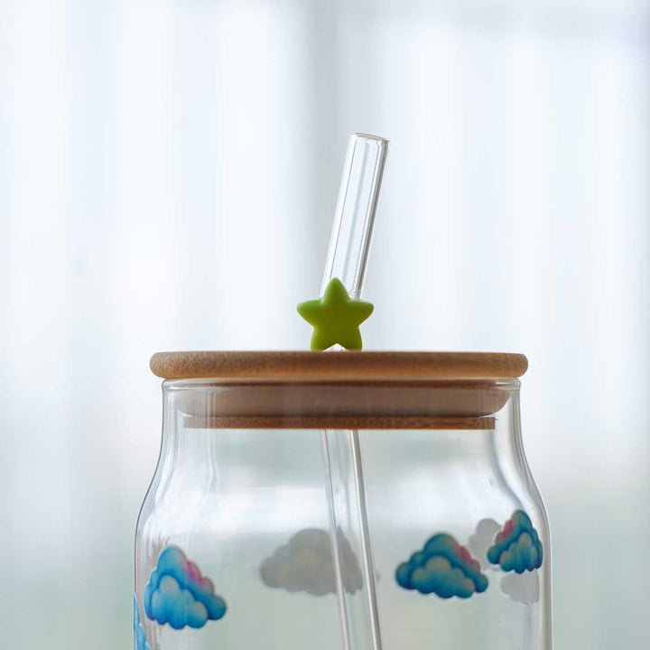 Cute Printed "Bob The Builder" Theme Glass Tumbler With Straw For Kids