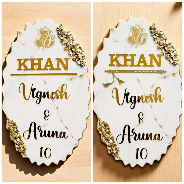 Personalized Gold & White Ganesha Theme Resin Name Plate