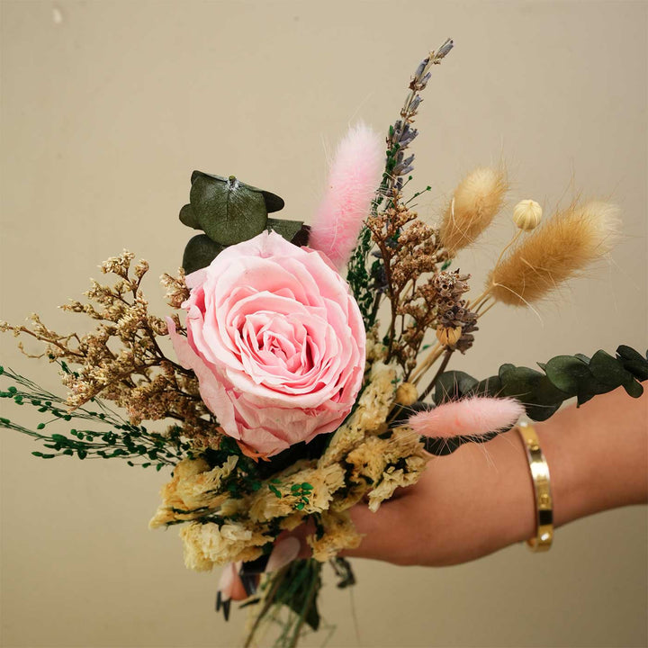 Blush & Bloom Real Pink Rose With Dried Flower Bouquet