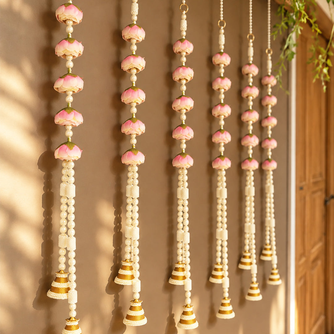 Handmade Decorative Pink Peonies & Moti Hanging
