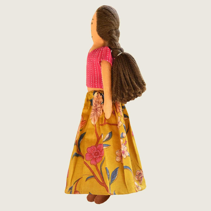 Nilah in Pink & Mustard Dress With Changeable Outfits | Soft Hand-Stitched Sustainable Indian Play Doll