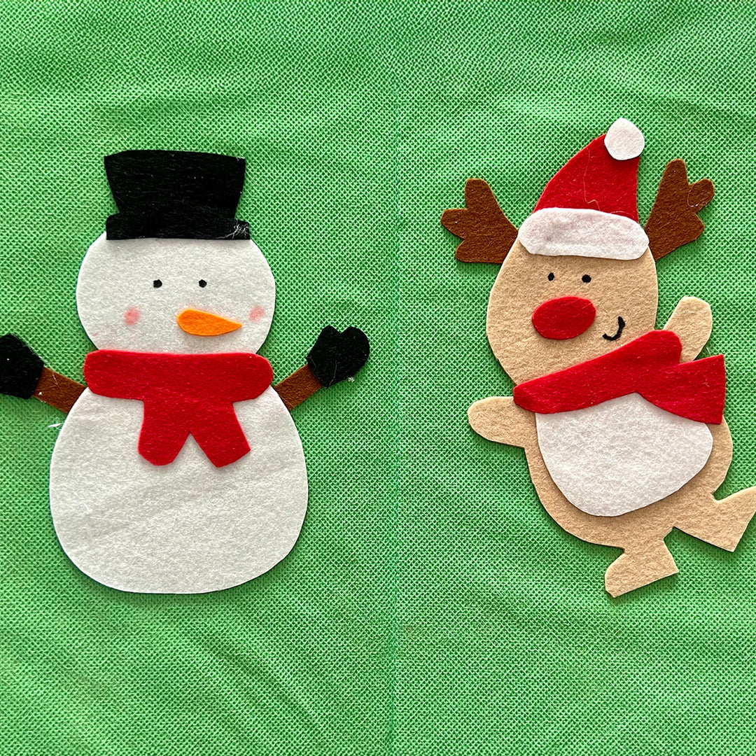 Handmade Green Snowman & Reindeer Theme Foldable Storage Basket