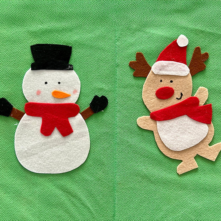 Handmade Green Snowman & Reindeer Theme Foldable Storage Basket