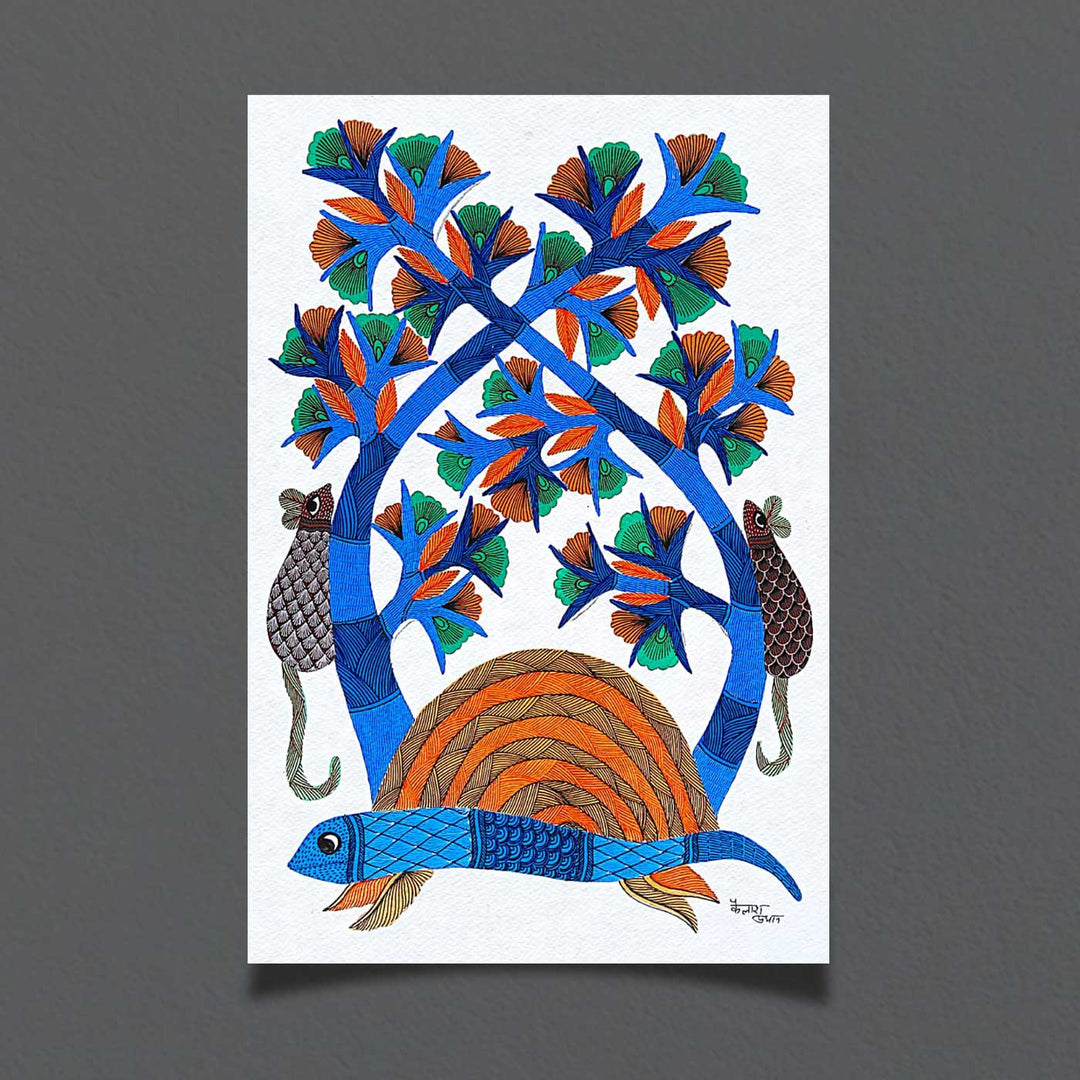 11 x 15 Inch | Harmony of Nature | Original Hand painted Tribal Gond Art Painting | Acrylic Paints On Paper