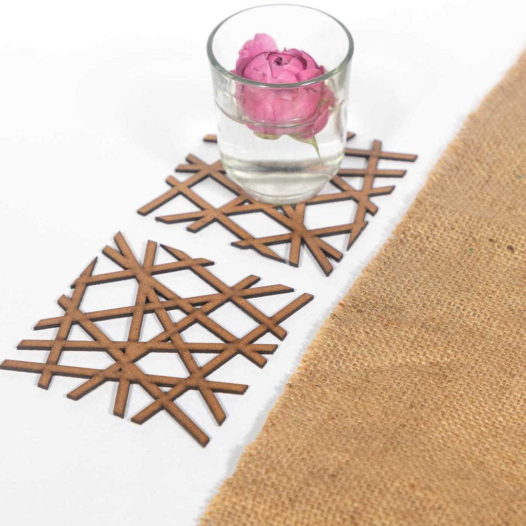 Square Mesh Pattern Modern & Minimal MDF Coaster Set  | Set of 6