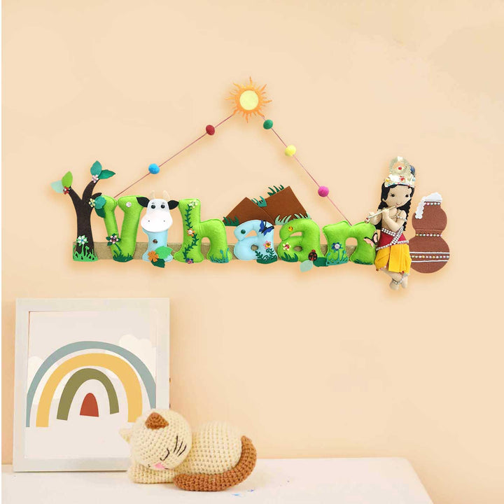 Personalized Shri Krishna Theme Felt Kids Name Plate