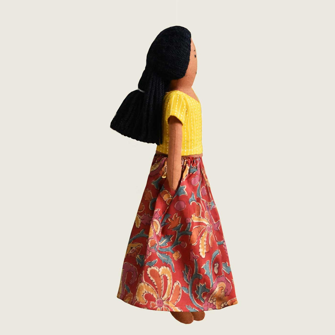 Nilah's (Elder Sister) Malai In Yellow & Orange Dress | Soft Hand-Stitched Sustainable Indian Play Doll