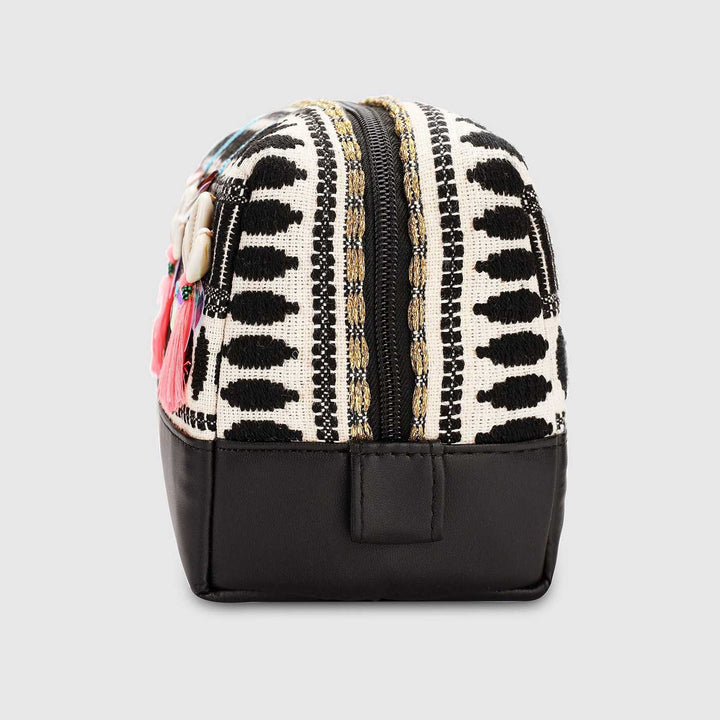 Handmade Embroidered Black And White Jacquard Pouch