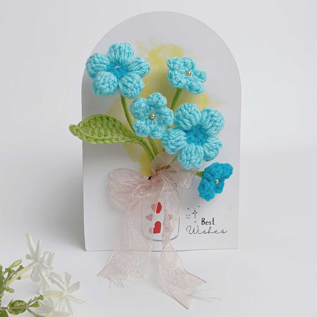 Handmade Crochet 3D Blue Floral Blossom Greeting Card
