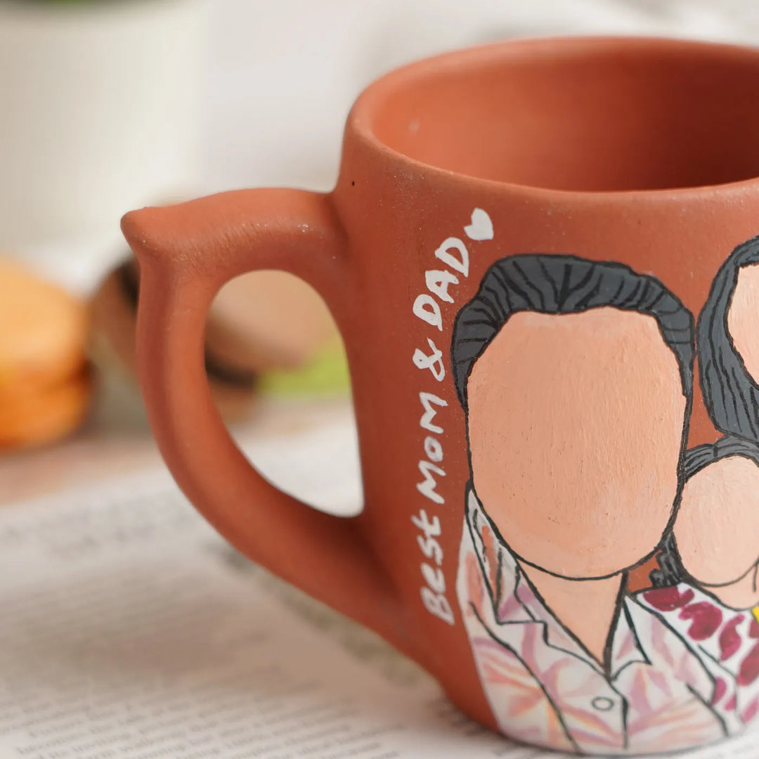 Photo Personalized Hand-Painted Mom And Dad Theme Terracotta Mug