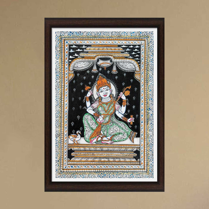 19 X 13 Inch | Handmade Canvas Saraswathi Painting