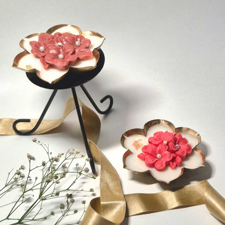 Set Of 2 | Handmade Phool Design Floral Decoration Soy Wax Scented Candle