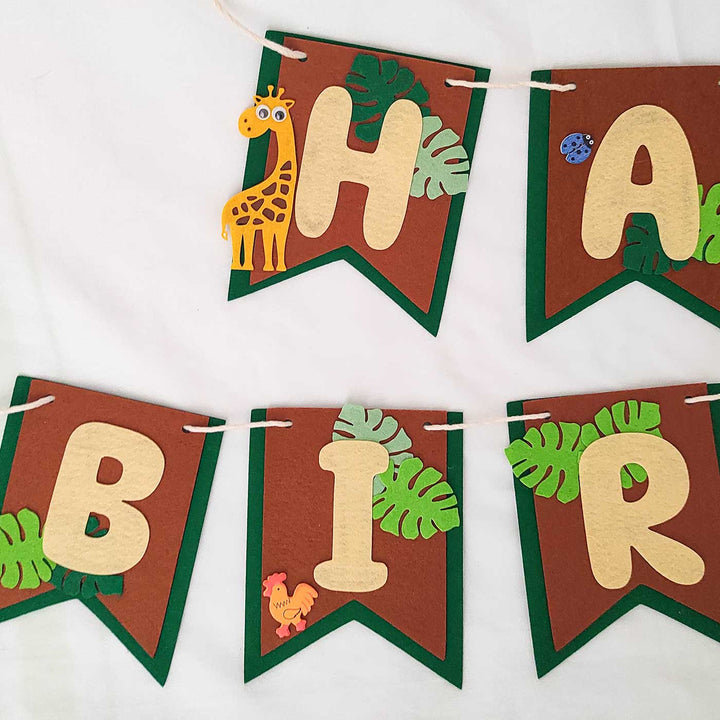 Handmade Jungle Safari Theme Felt Happy Birthday Banner
