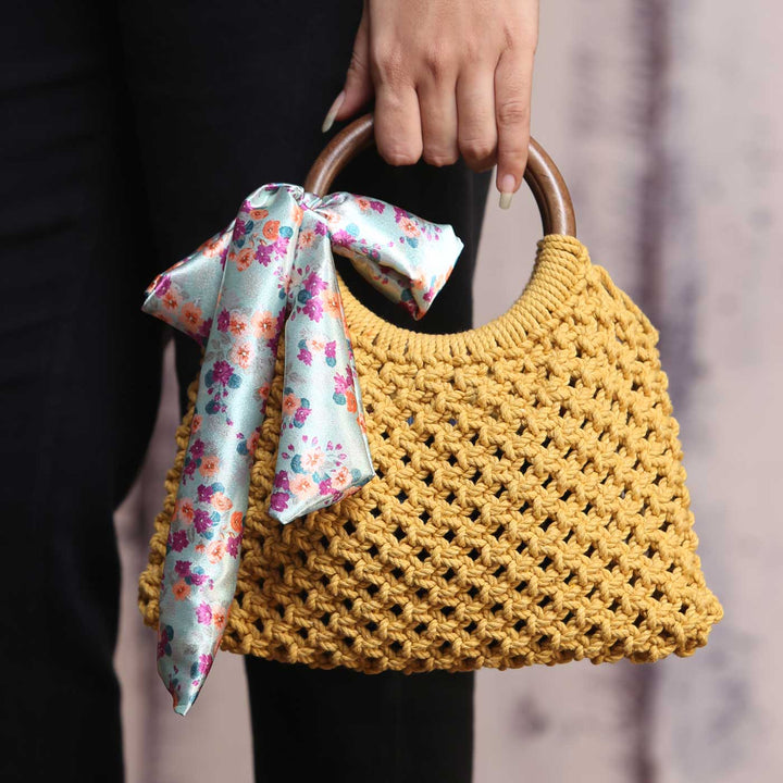 Handmade Macrame Baguette Bag With Bow