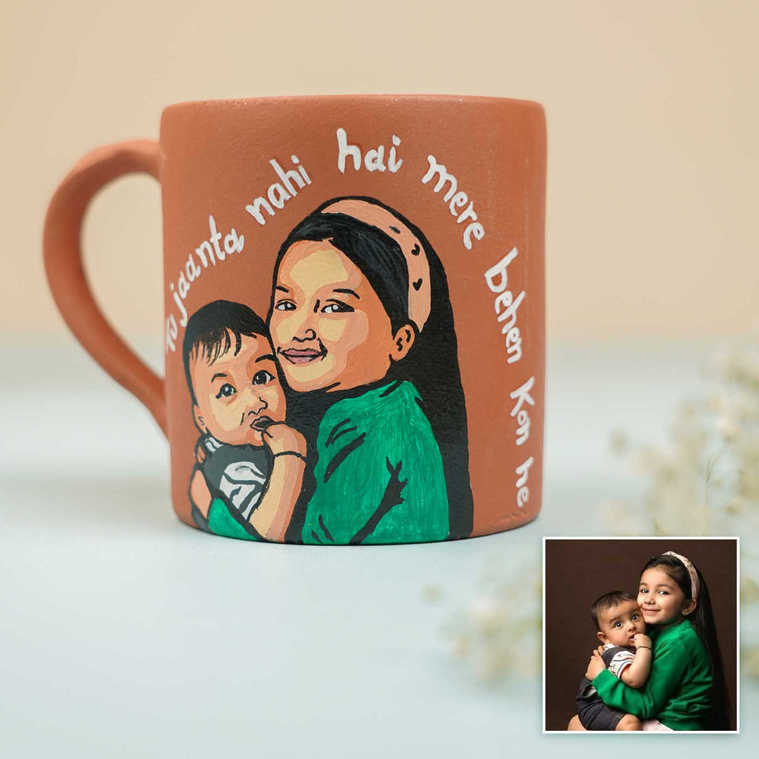 Photo Personalized Handmade Mere Behan Theme Rakhi Hamper | Includes 1 Mug, 2 Rakhi