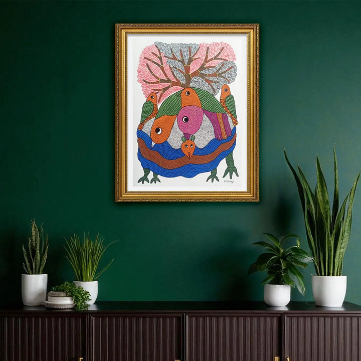 11 x 16 Inch | Bird with Tree of Life | Original Hand Painted Tribal Gond Art Painting | Acrylic Paint On Paper