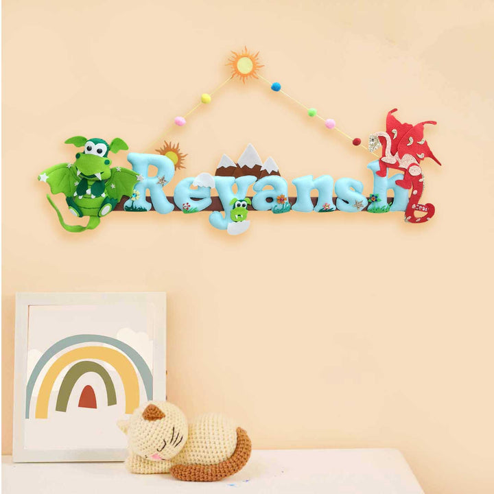 Personalized Dragon Theme Felt Kids Name Plate