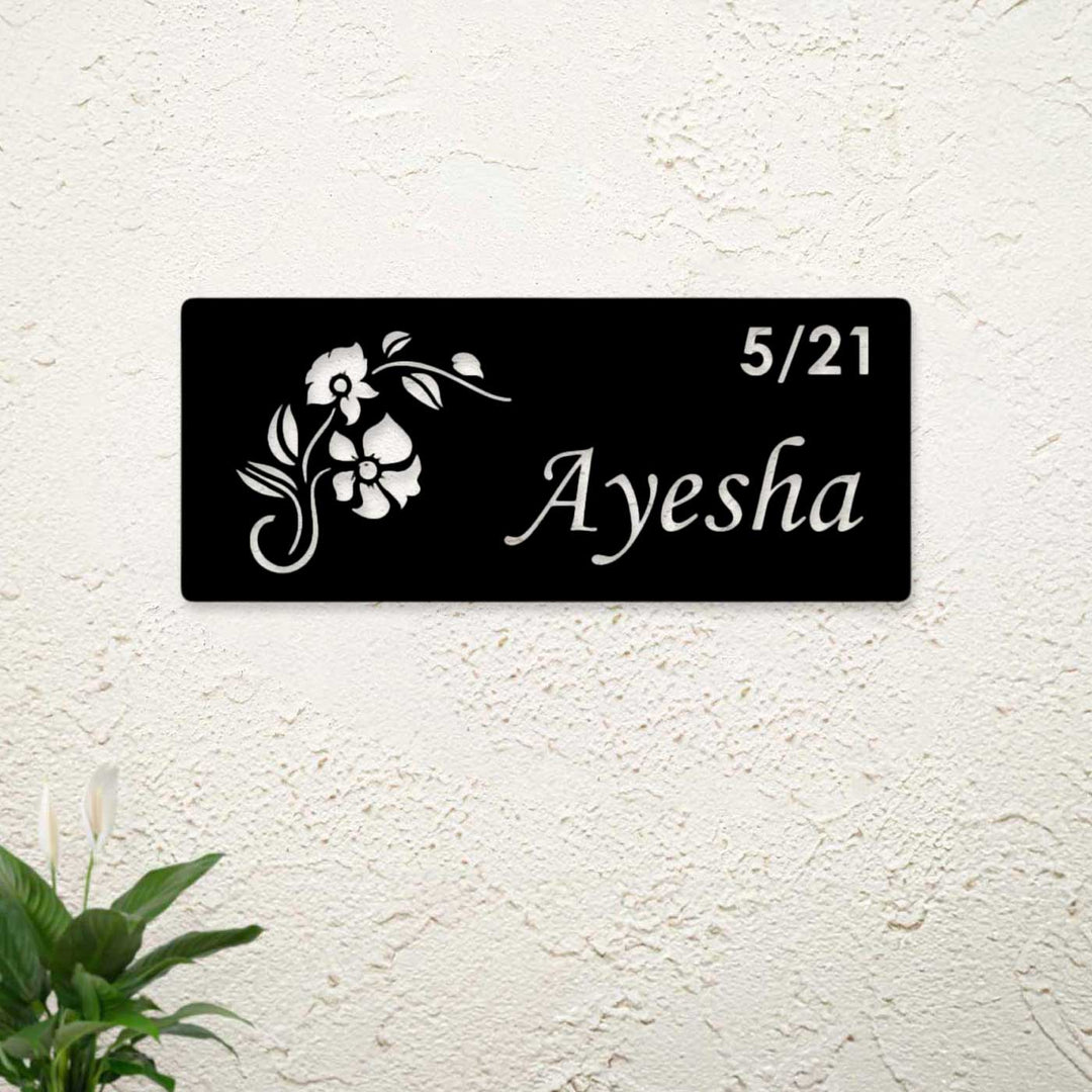 Personalized Laser Cut Floral Theme Steel Name Plate