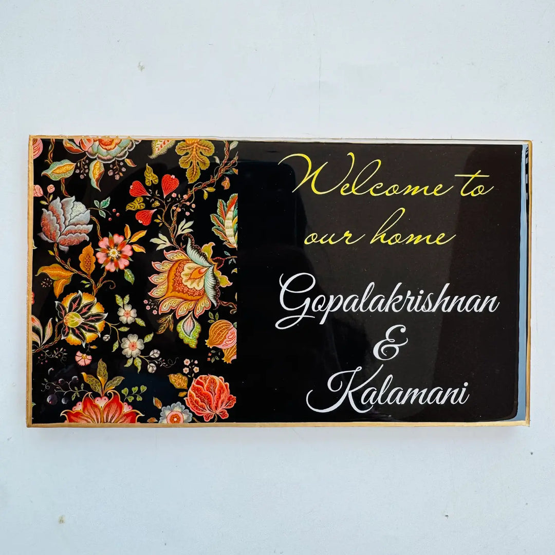 Personalized Black Floral Theme Resin Name Plate