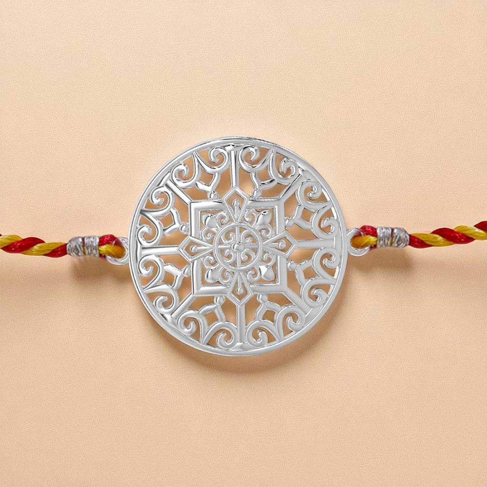 Handmade Odisha Filigree Design Silver Rakhi For Brother - Close-up of Pendant Detail