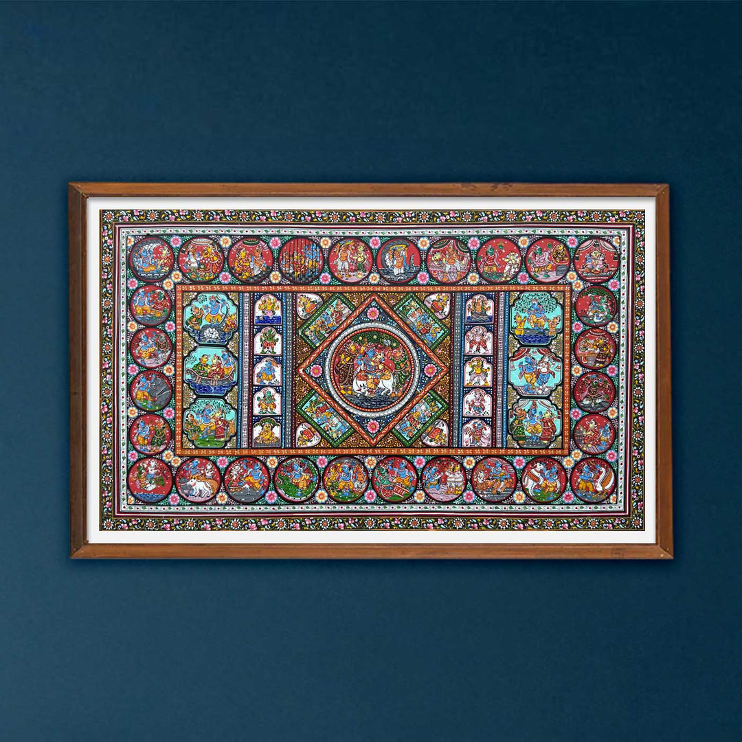 24 x 40 Inch | Handmade Canvas Life story of Krishna Painting