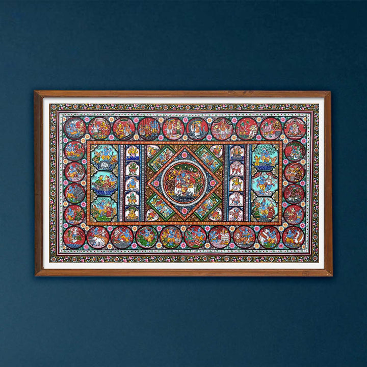 24 x 40 Inch | Handmade Canvas Life story of Krishna Painting