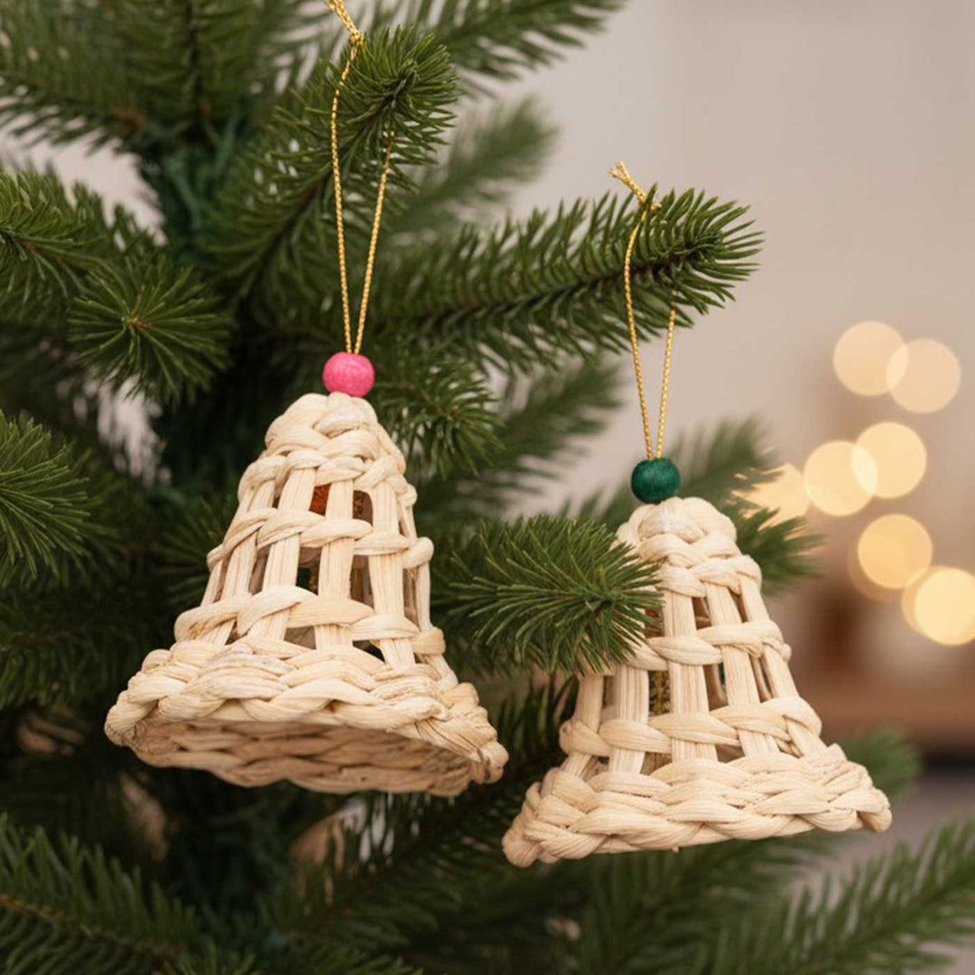 2 Pc | Handmade Banana Bark Bell Hanging Ornaments