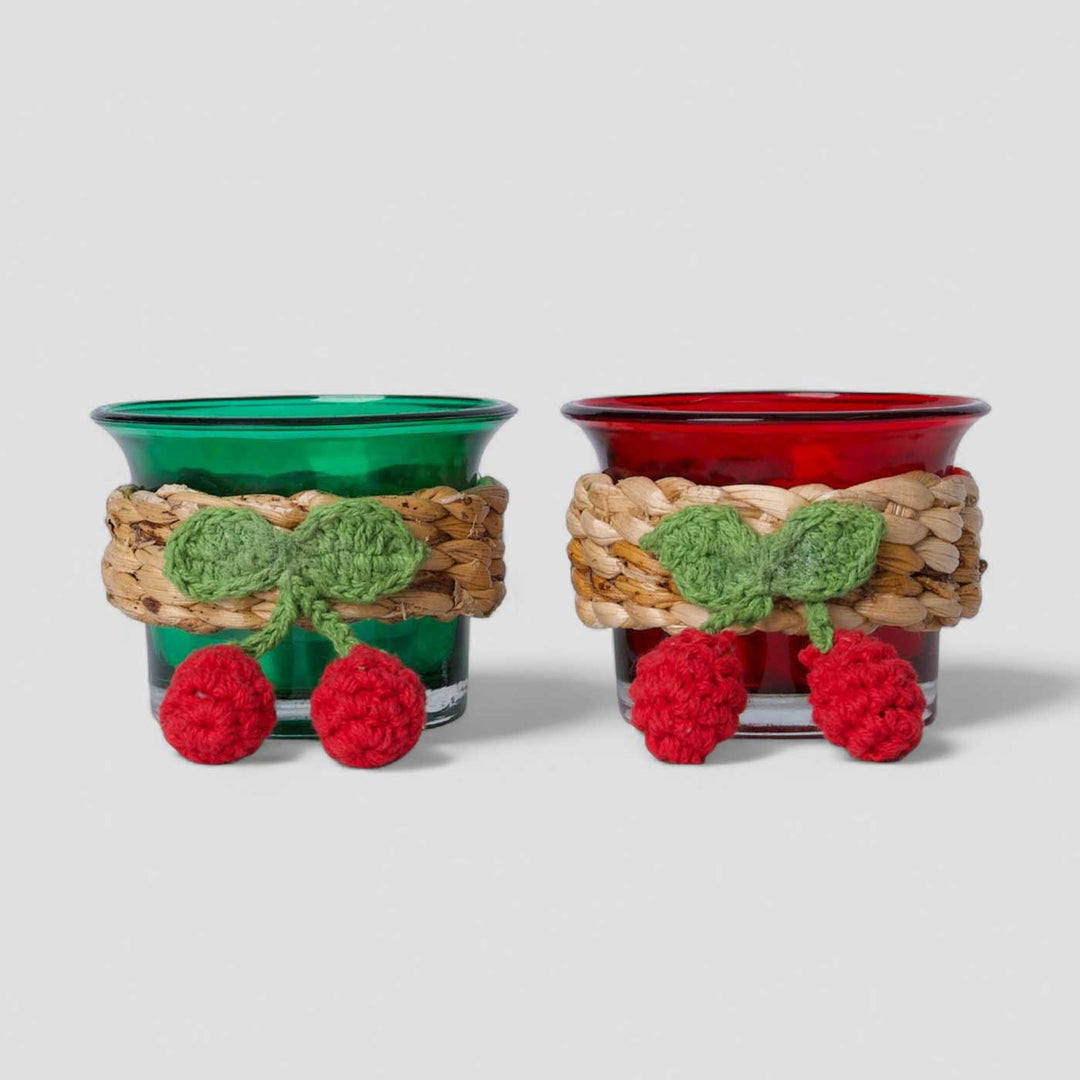 Handmade Cherry Glass Tea Light Holder | Set Of 2