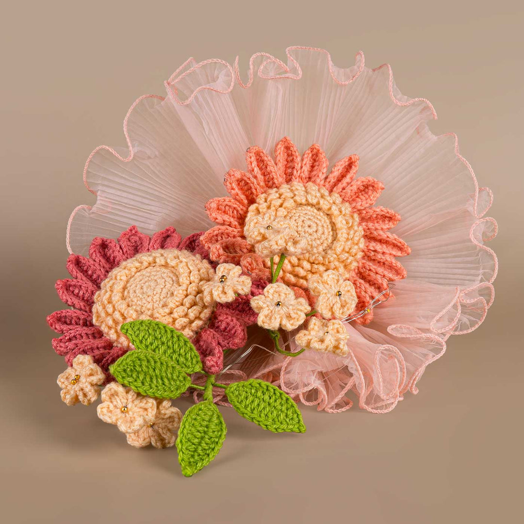 Handmade Crochet Bare Bloom Flower Bouquet With Lights | Includes Photo & Greeting Card