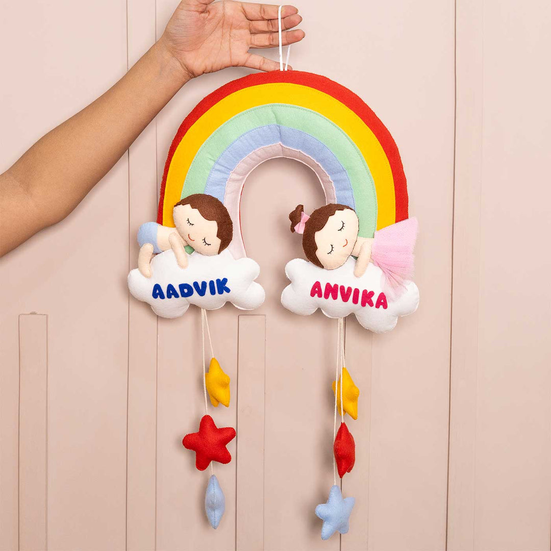 Personalized Handmade Rainbow Cloud Theme Felt Name Plate