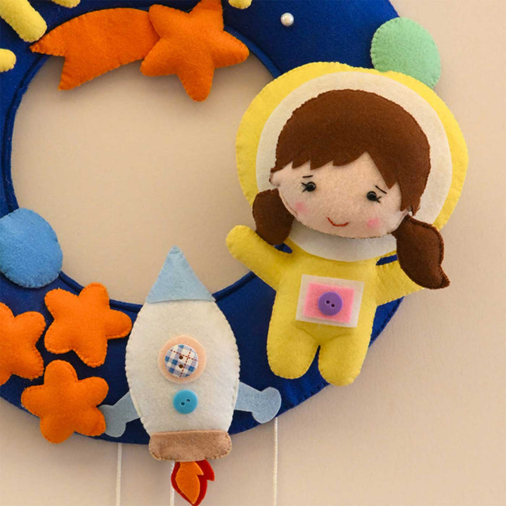 Personalized Space Voyager Theme Round Felt Kid's Nameplate
