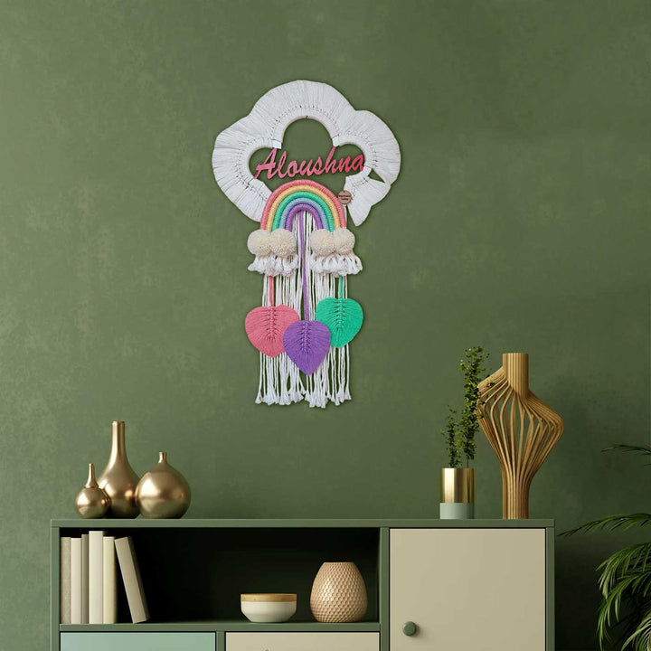 Personalized Macrame Cloud & Rainbow Theme Name Plate
