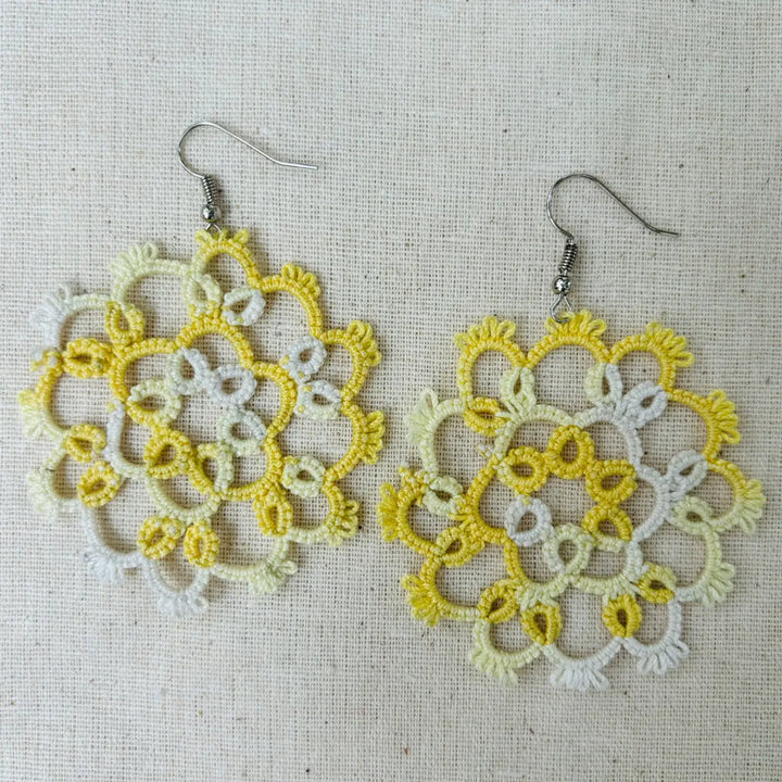 Handmade Tatting Mandala Style Cotton Lace Earrings
