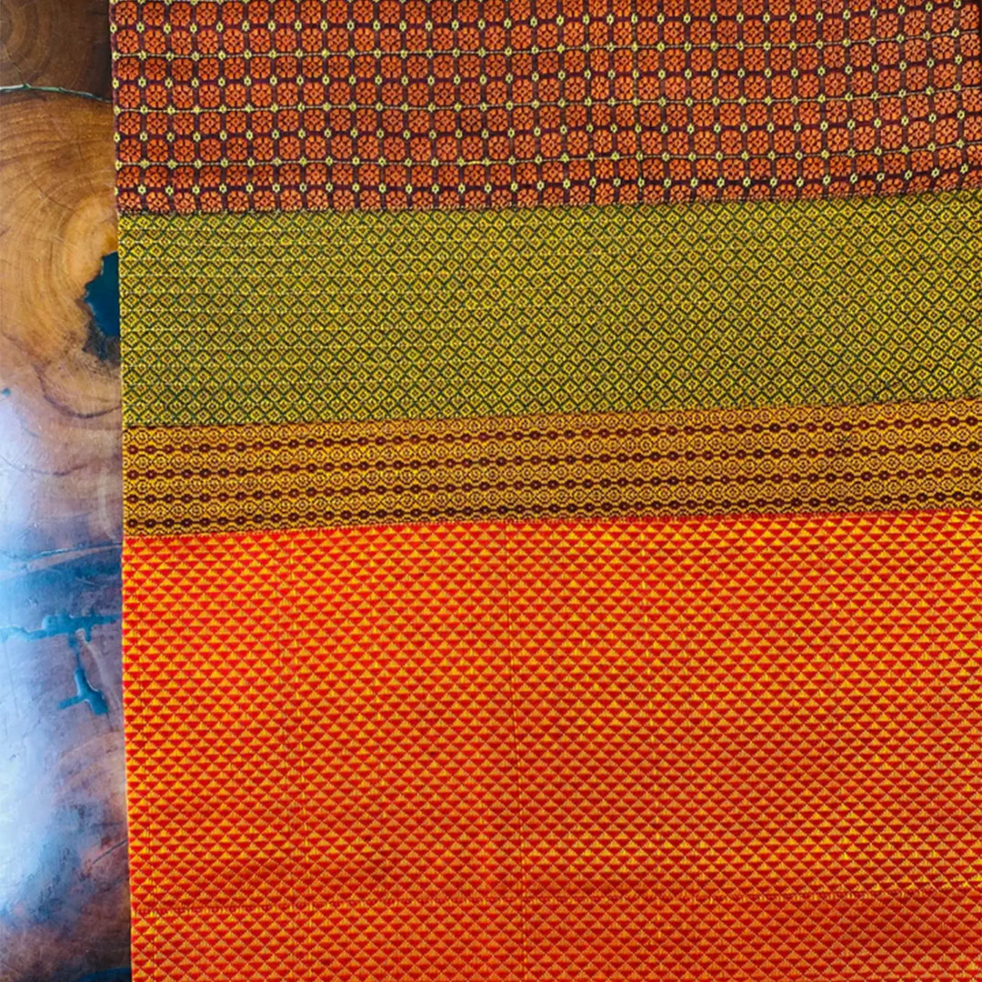 Handmade Earth Tones Geometry Pattern Khunn Fabric Cotton Table Runner | 12 x 60 Inch