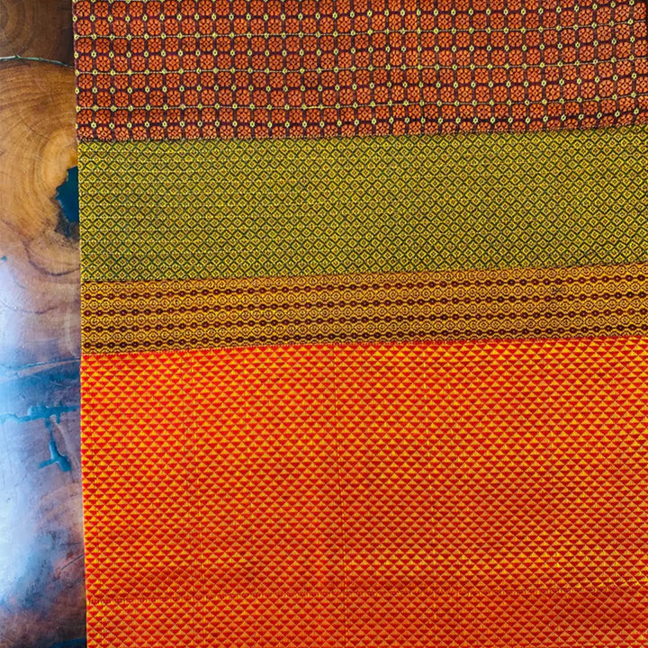 Handmade Earth Tones Geometry Pattern Khunn Fabric Cotton Table Runner | 12 x 60 Inch