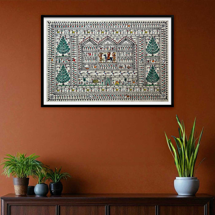40 X 16 Inch | Handmade Tussar Silk Saura Tribal Art Of Odisha Painting