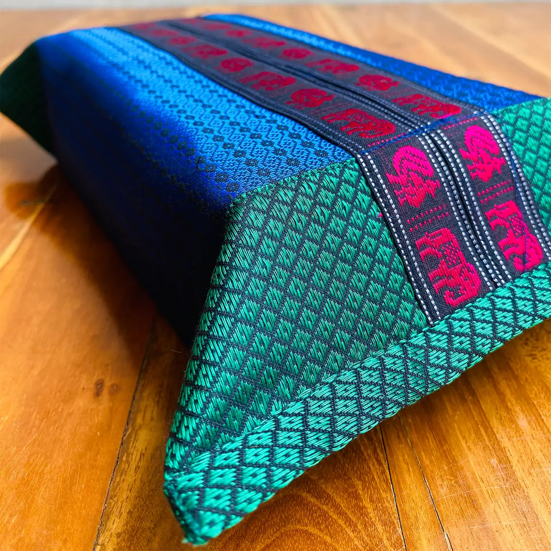Handmade Blue Elephant & Peacock Motif Khunn Fabric Cotton Tissue Box Cover