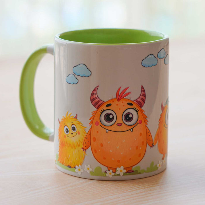 Handmade Glazed Ceramic "Monster" Theme Illustrated Mug For Kids