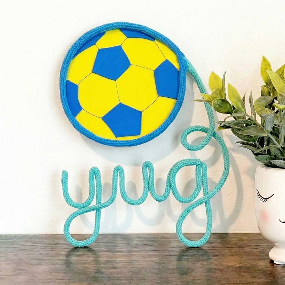 Personalized Knitted Wire Football Theme Kids Name Plate