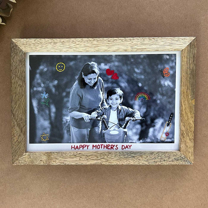 Photo Personalized Emoji Embroidery Theme Wooden Photo Frame