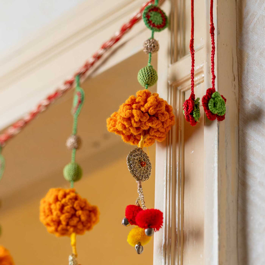 49 Inch | Intricate Realistic Crochet Marigold Tarang Design Cotton Toran