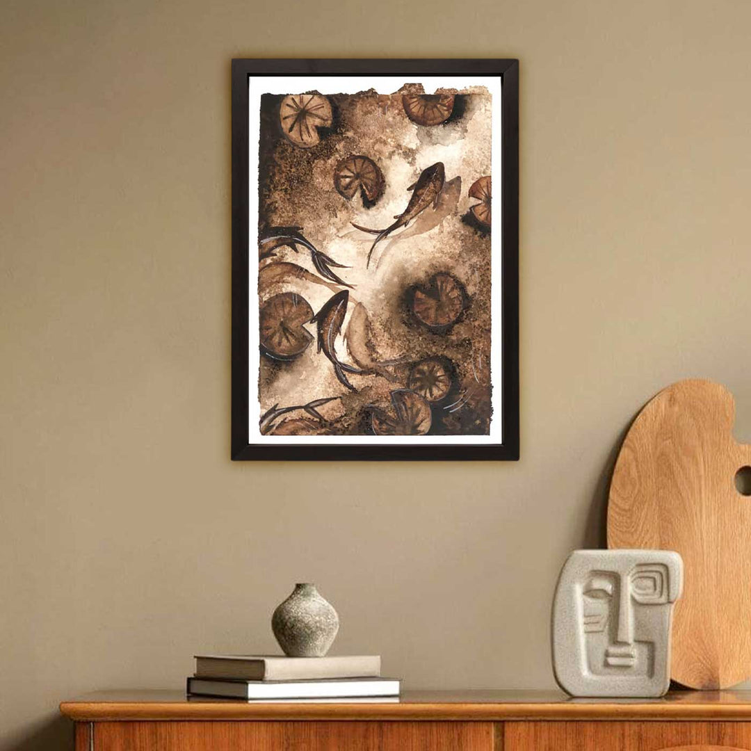 6 x 8 Inch | Handmade Paper Koi Fishes Coffee Painting