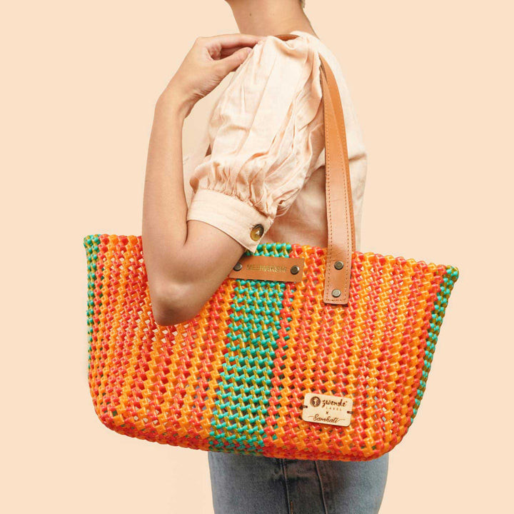 Orange and Green Mukhya Knot Handmade Koodai Tote Bag